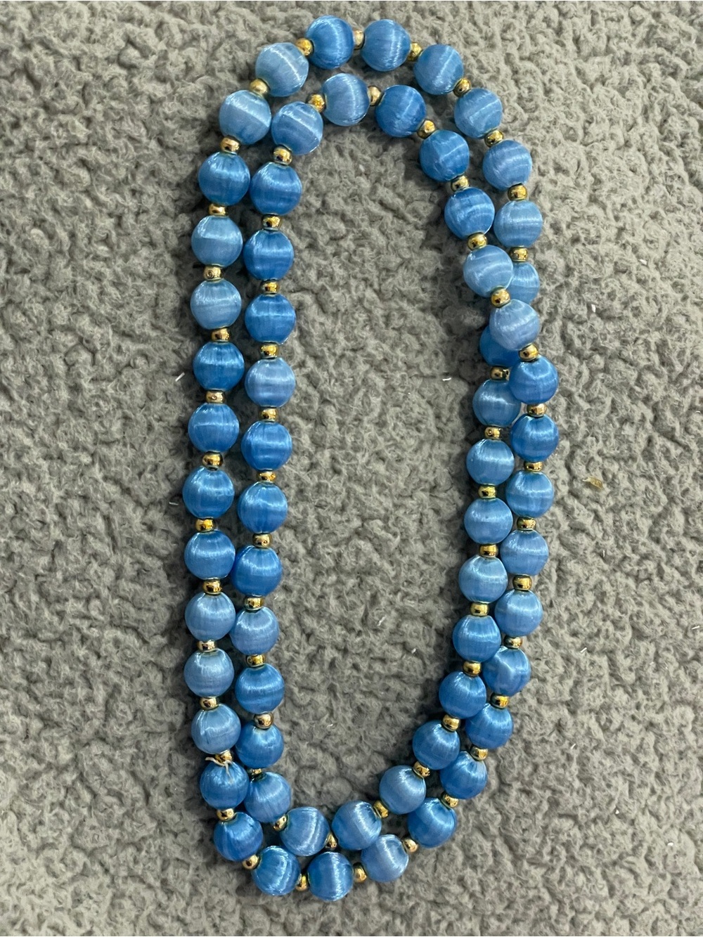 Vintage Blue Silk Beaded Necklace with Gold Accents